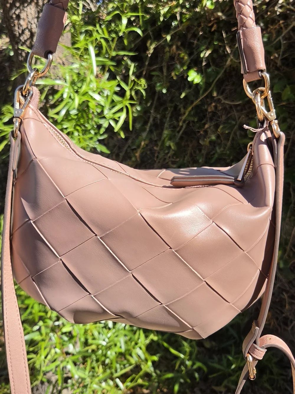 Rosetti Dusty Rose Woven Hobo Shoulder Bag